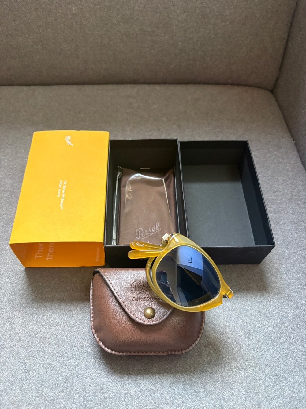 Persol Yellow Frame Sunglasses with Blue Lenses
